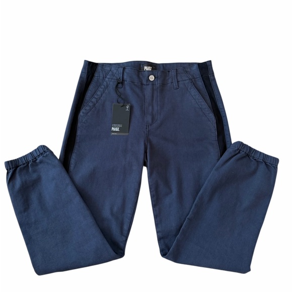 NWT PAIGE Size 28 Mayslie Navy Blue Ankle Crop Midrise Side Stripe Jogger Pants - Picture 3 of 16